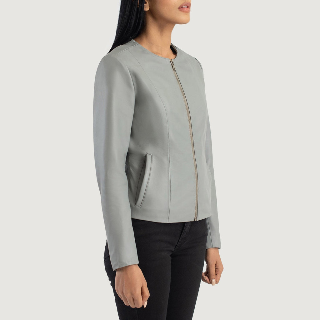 Elixir Grey Collarless Leather Jacket SH611