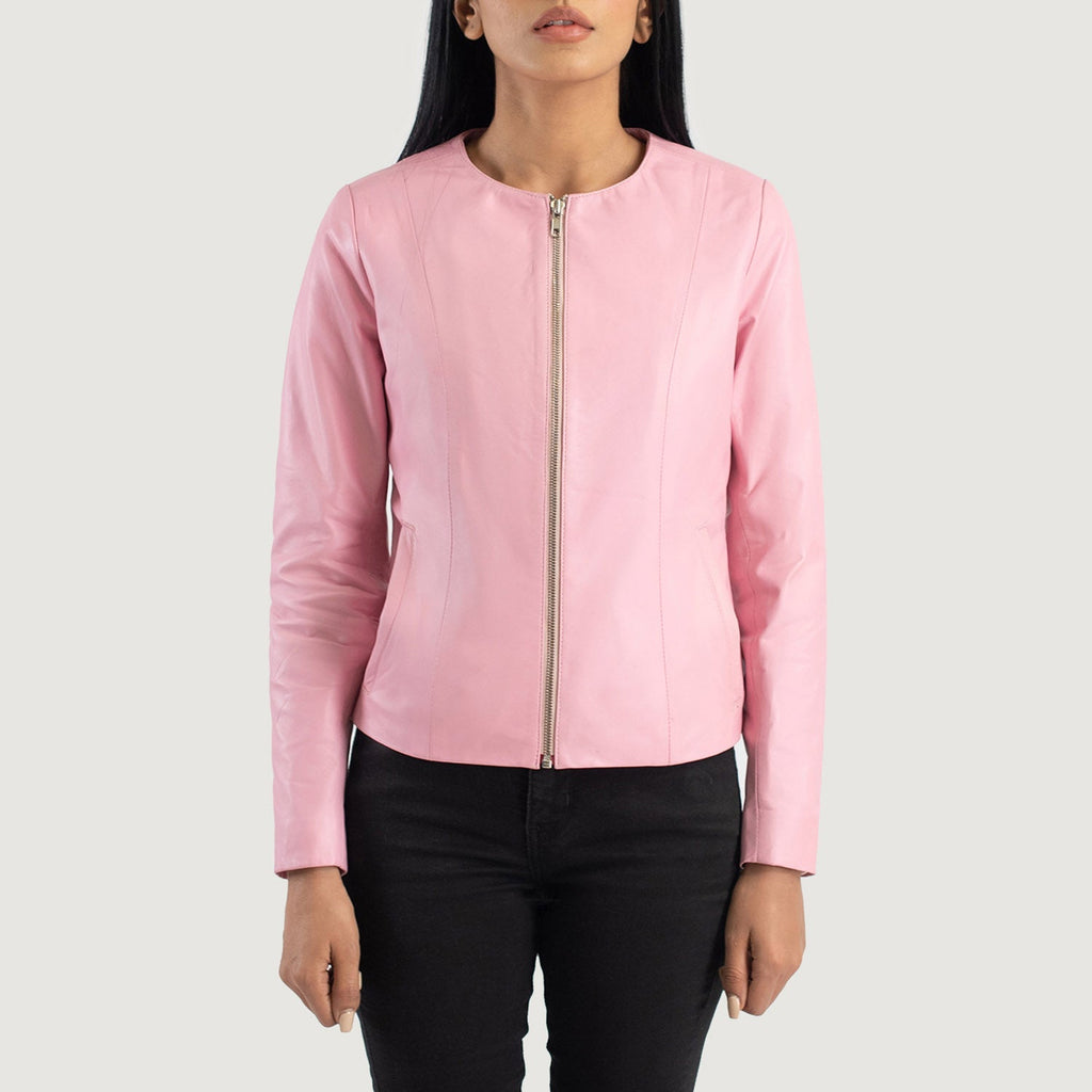 Elixir Pink Collarless Leather Jacket SH610