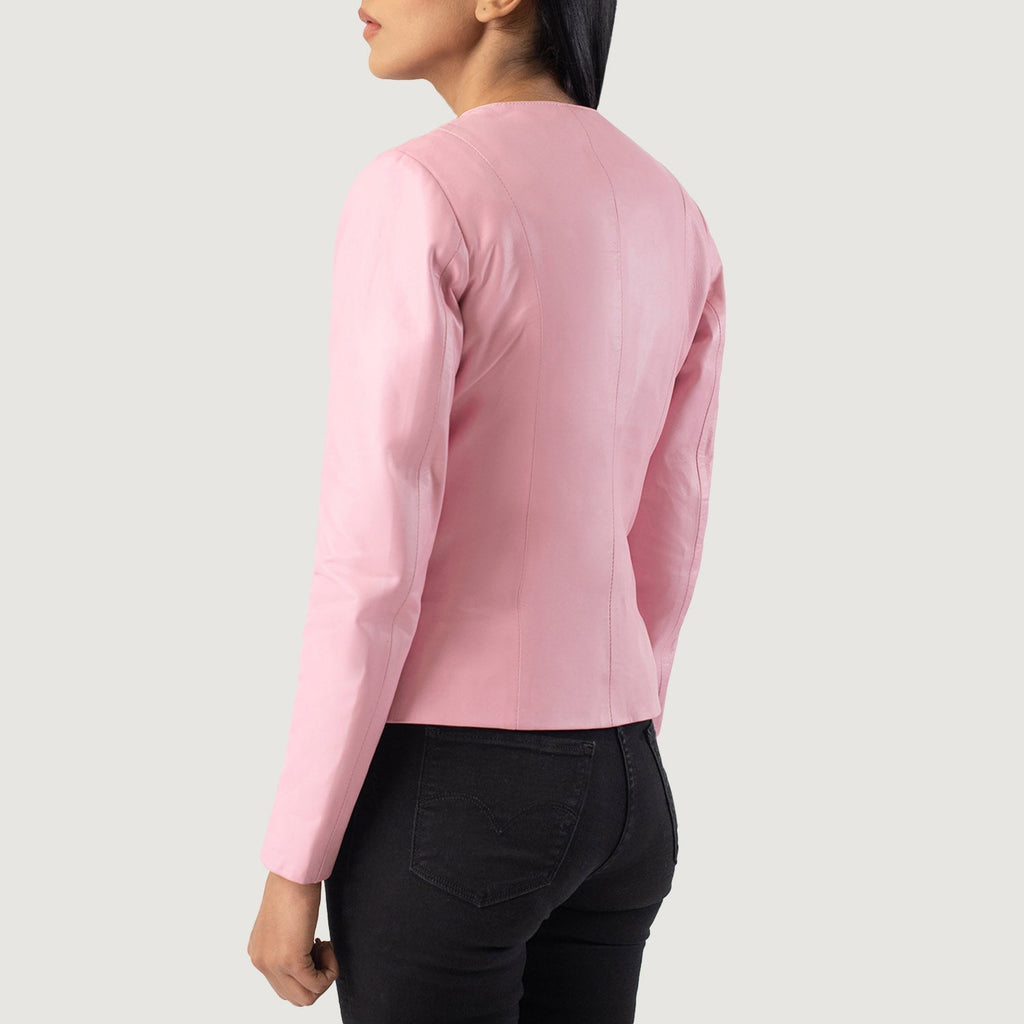 Elixir Pink Collarless Leather Jacket SH610