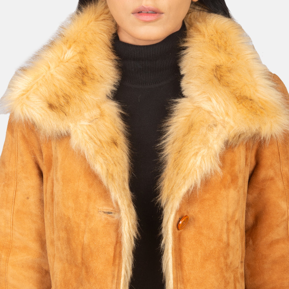 Erica Shearling Beige Leather Coat SH609