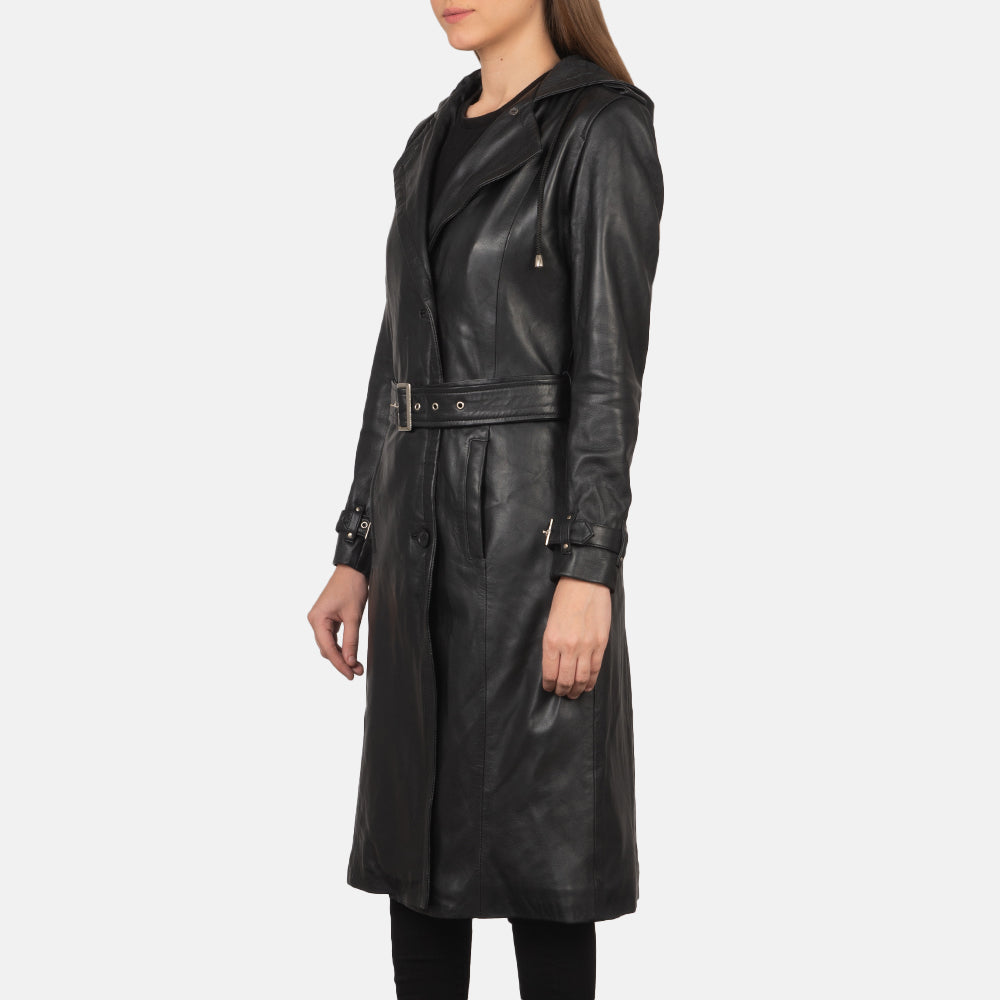 Fixon Hooded Black Trench Coat SH604