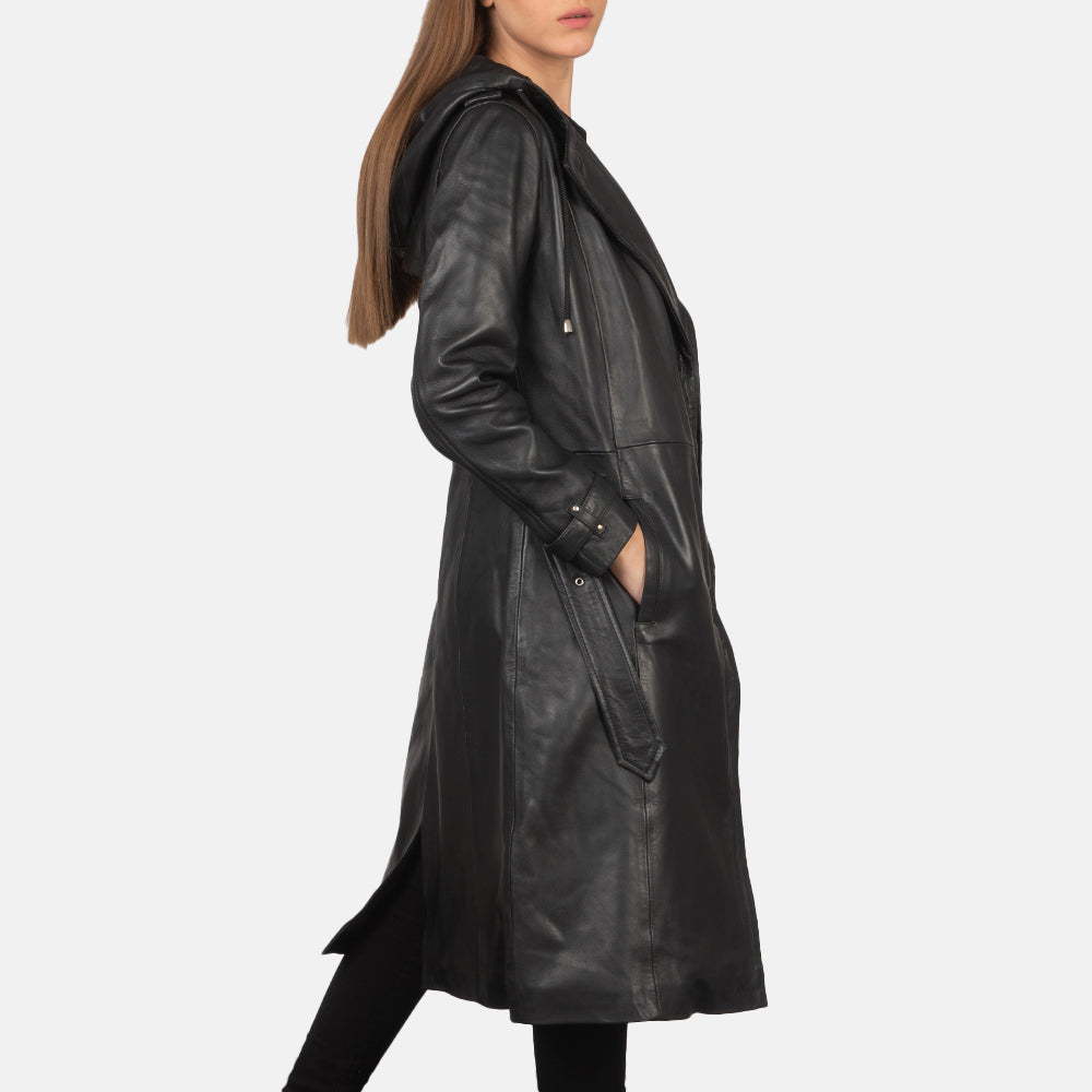 Fixon Hooded Black Trench Coat SH604