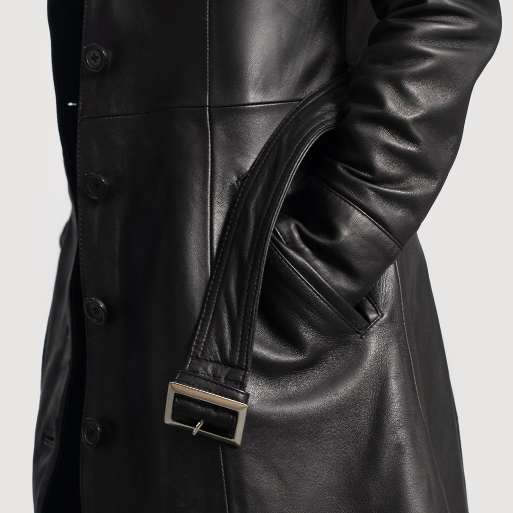 Moonlight Black Leather Trench Coat SH579