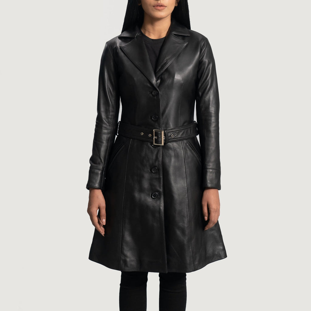 Moonlight Black Leather Trench Coat SH579