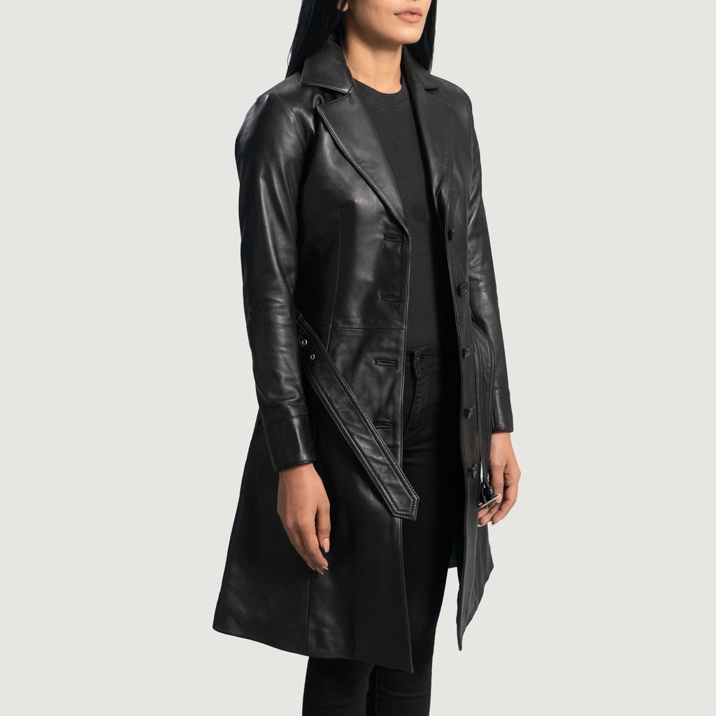 Moonlight Black Leather Trench Coat SH579