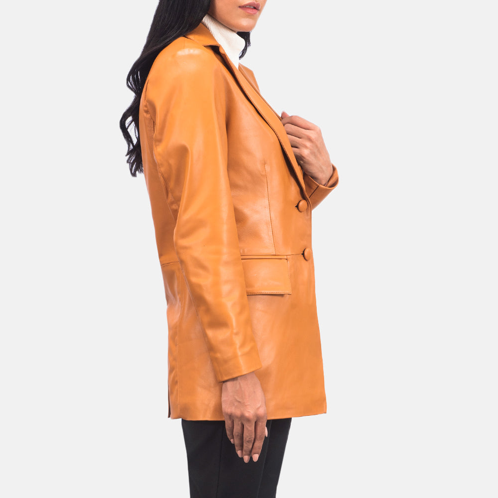 Marilyn Tan Brown Leather Blazer SH581