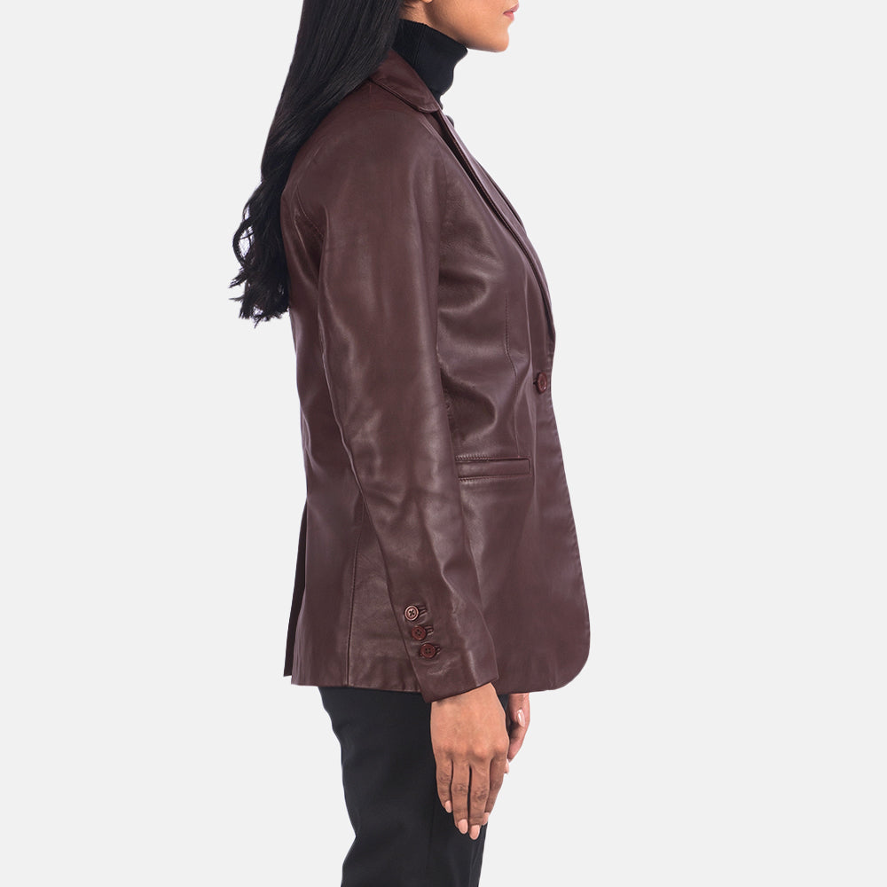 Norma Maroon Leather Blazer SH573