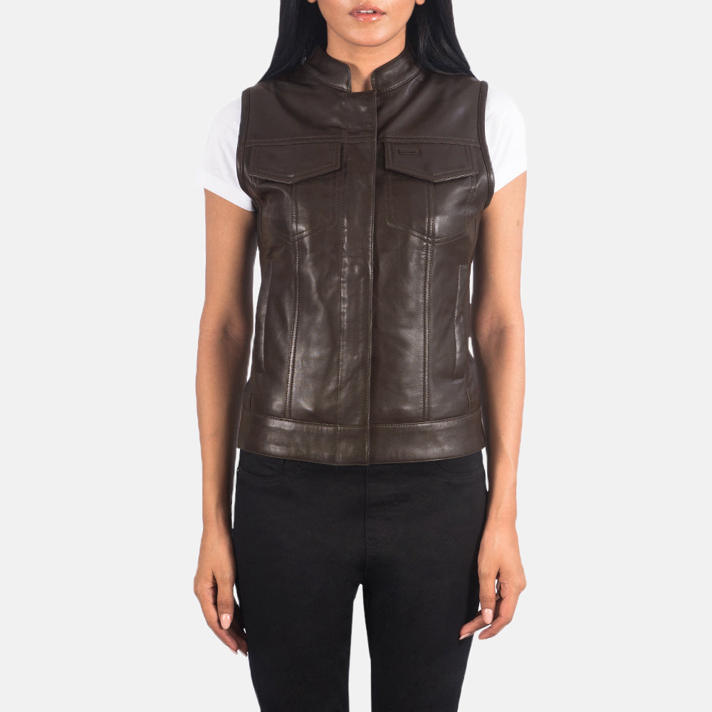 Rayne Moto Brown Leather Vest SH569