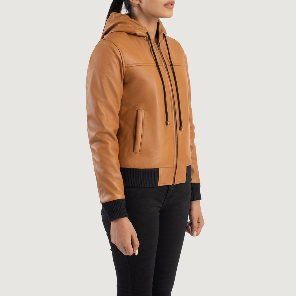 Rebella Brown Hooded Leather Bomber Jacket SH565