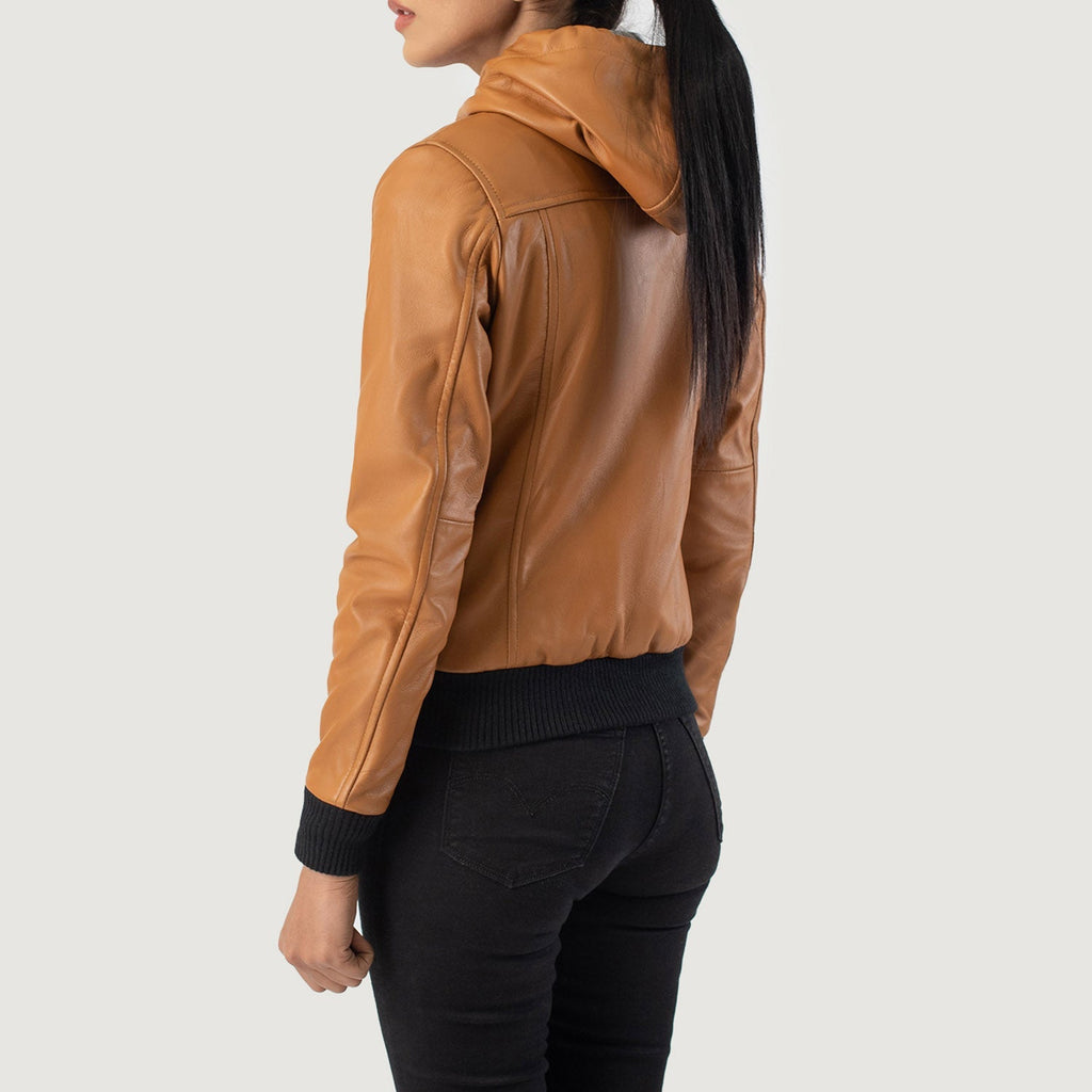 Rebella Brown Hooded Leather Bomber Jacket SH565
