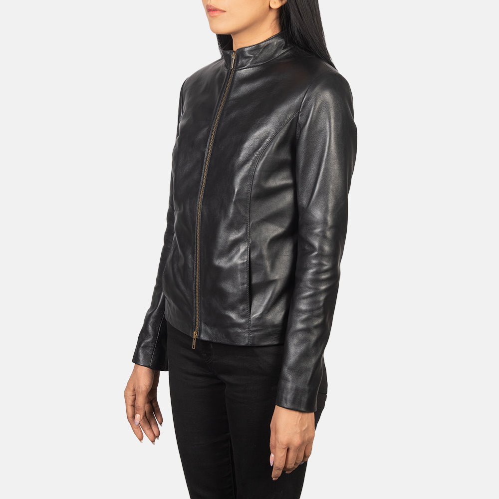 Rumella Black Leather Biker Jacket SH558