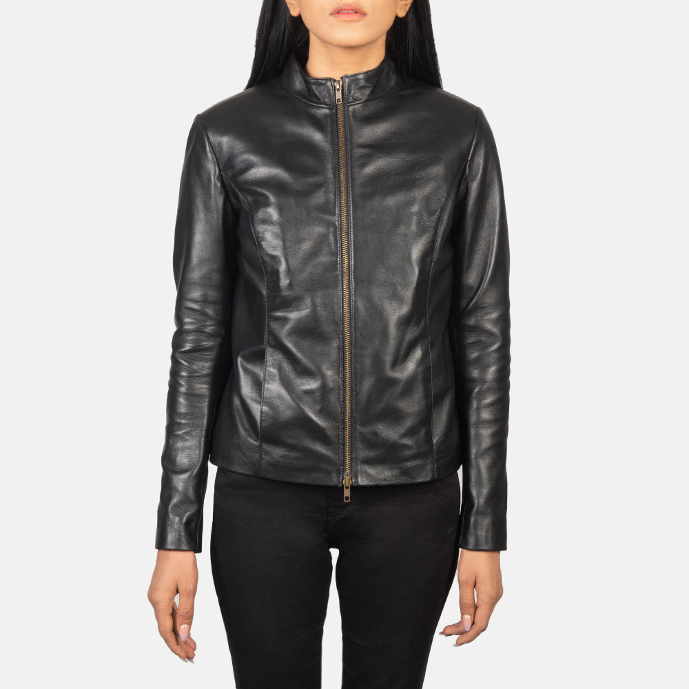 Rumella Black Leather Biker Jacket SH558