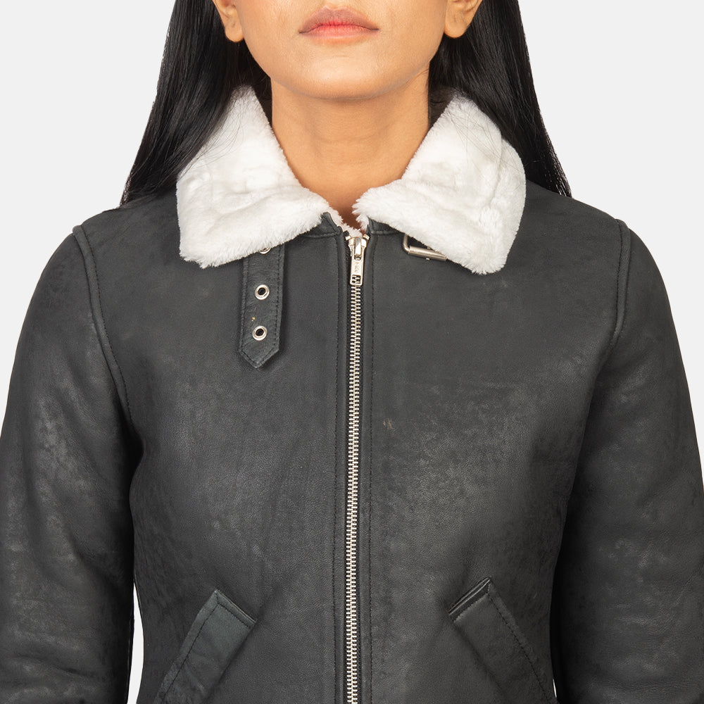 Sherilyn B-3 Black & White Leather Bomber Jacket SH537