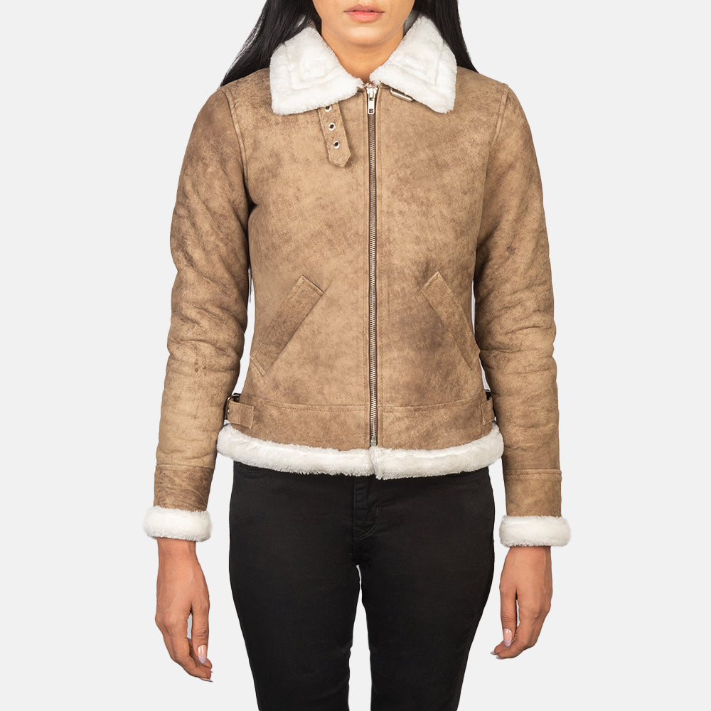 Sherilyn B-3 Distressed Brown Leather Bomber Jacket SH534