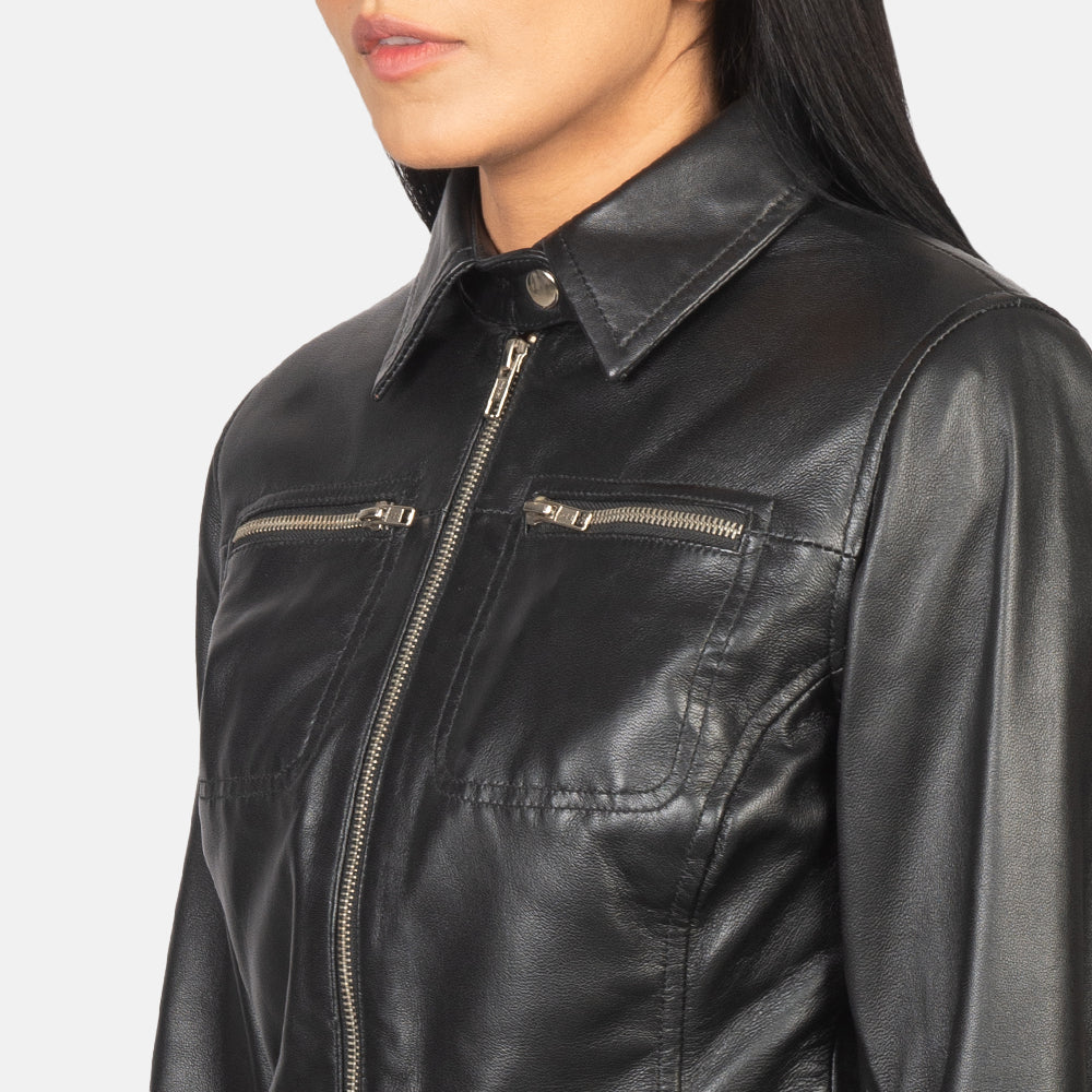 Tomachi Black Leather Jacket SH525