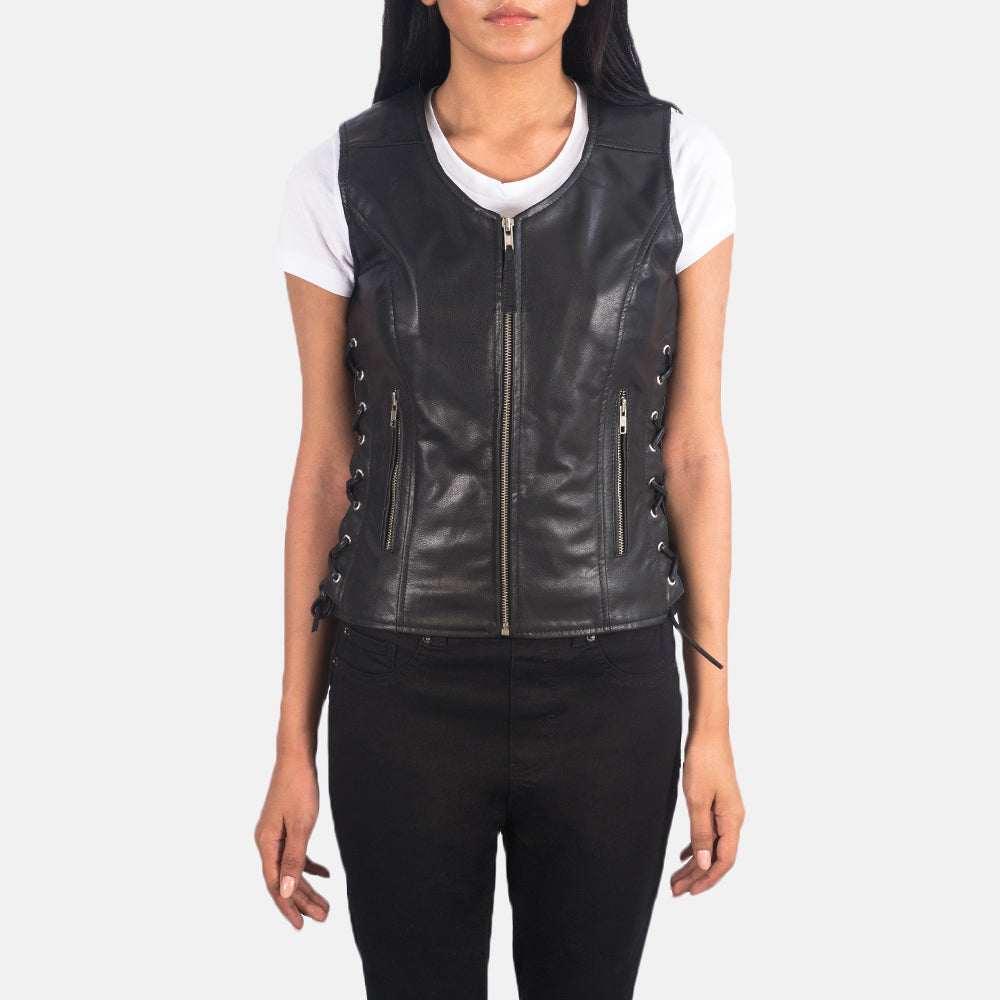 Vanda Black Leather Biker Vest SH521