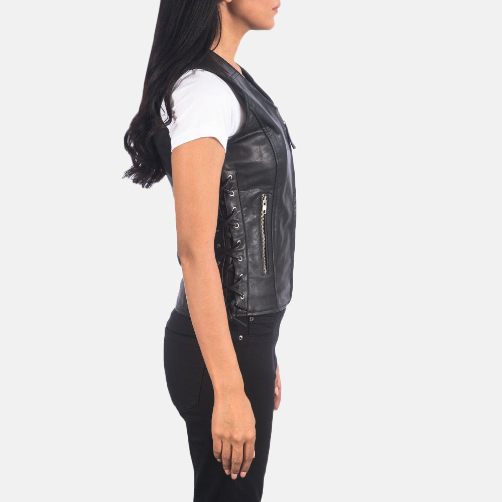 Vanda Black Leather Biker Vest SH521