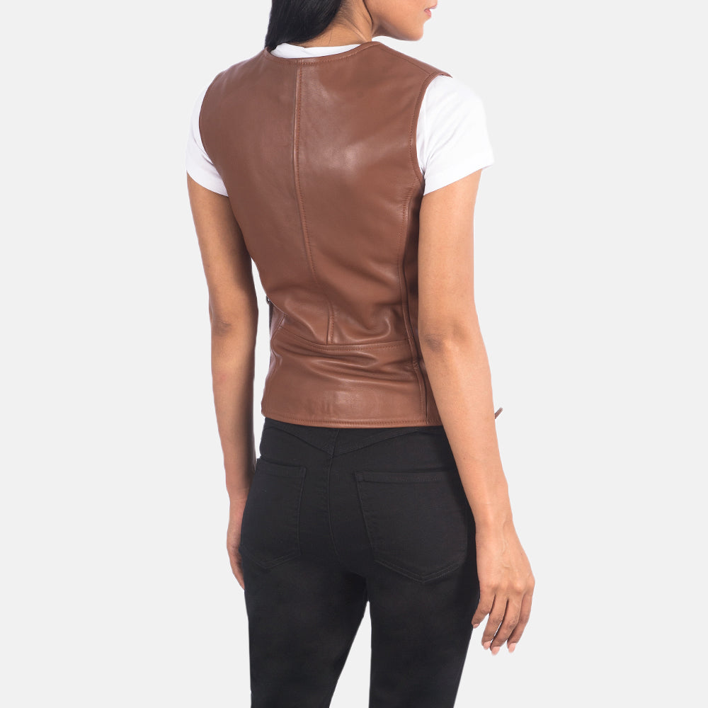 Vanda Brown Leather Biker Vest SH520