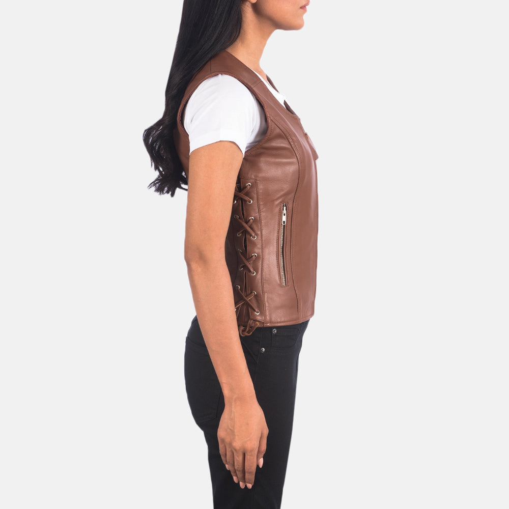 Vanda Brown Leather Biker Vest SH520