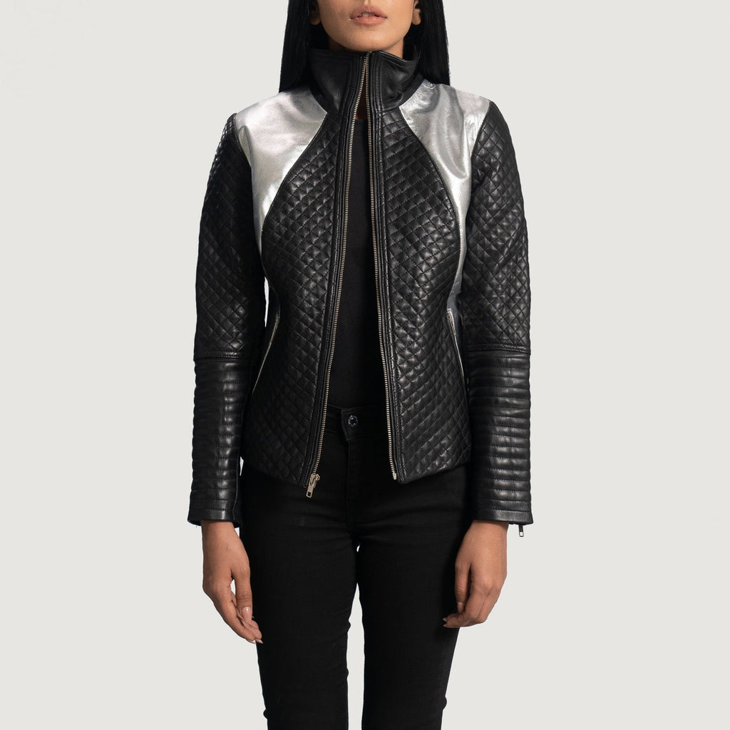 Alia Metallic Black Leather Biker Jacket SH647