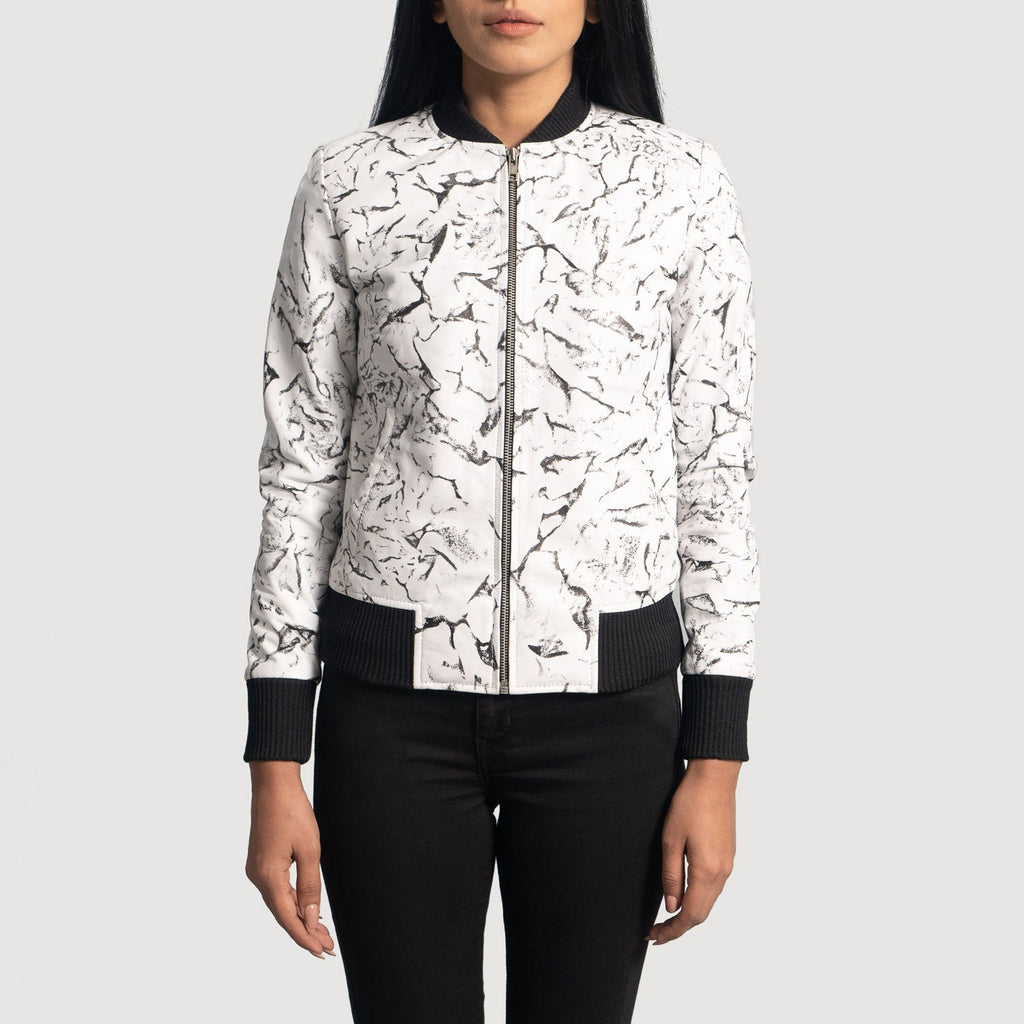 Donna Blake White Leather Bomber Jacket SH615