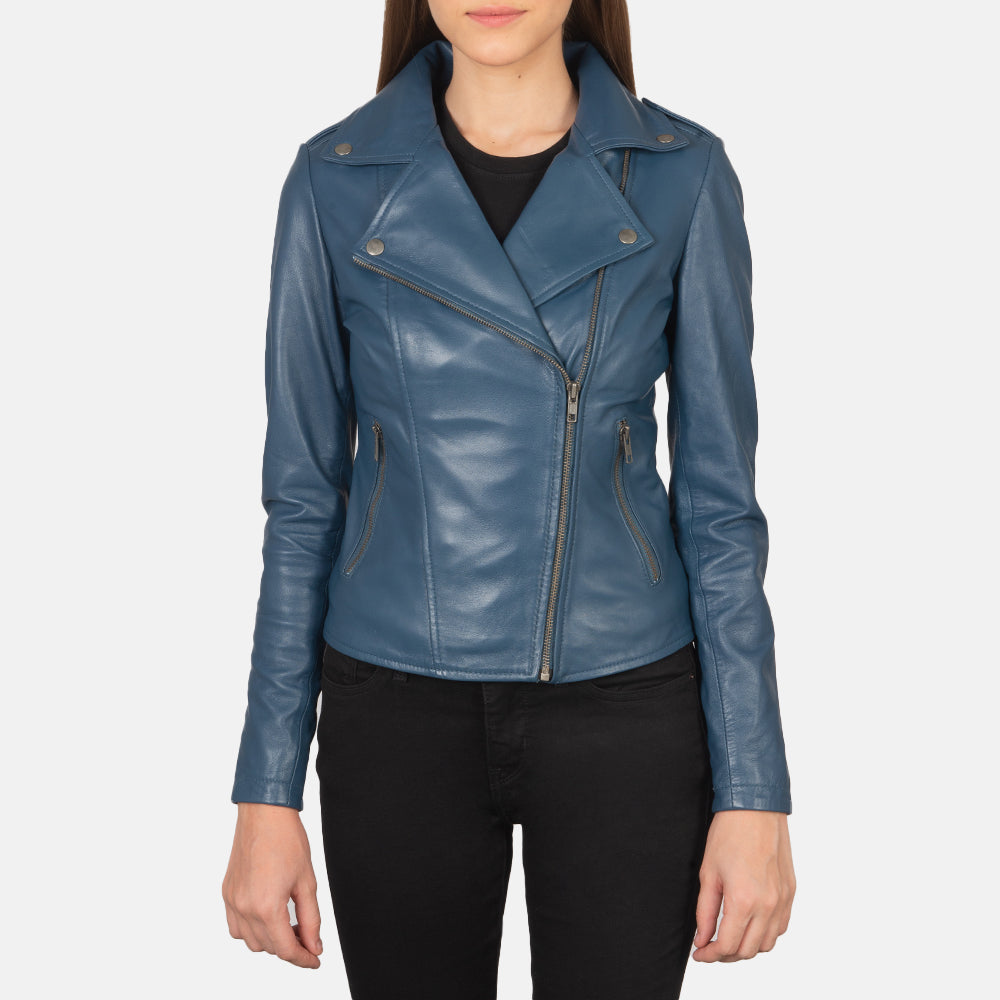 Flashback Blue Leather Biker Jacket SH601
