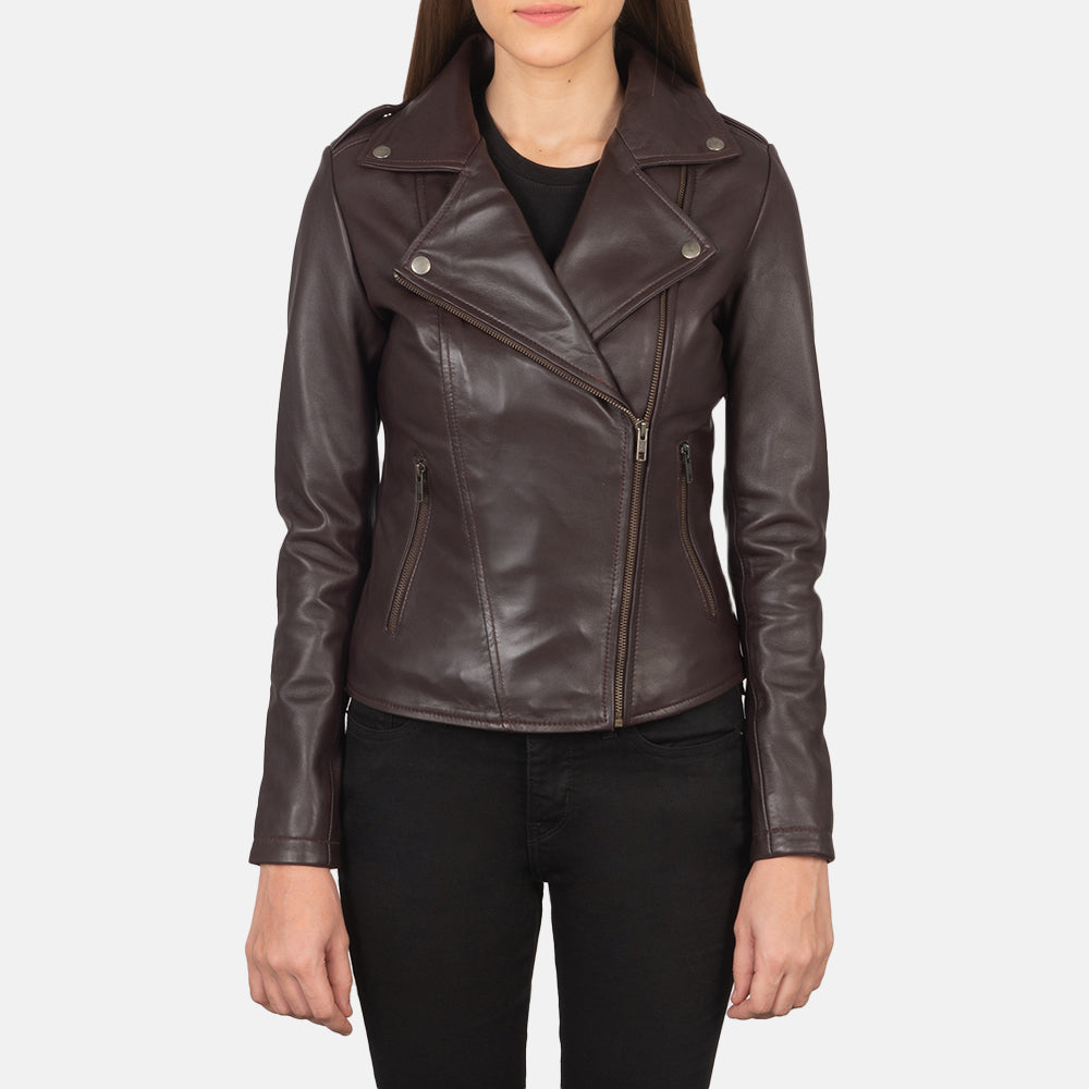 Flashback Maroon Leather Biker Jacket SH599