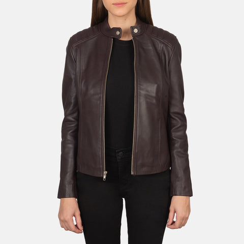 Kelsee Maroon Leather Biker Jacket SH591