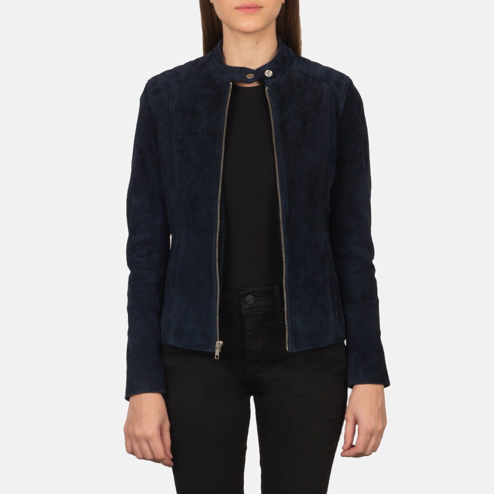 Kelsee Navy Blue Suede Biker Jacket SH589