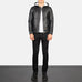 Baston Black Hooded Leather Bomber Jacket