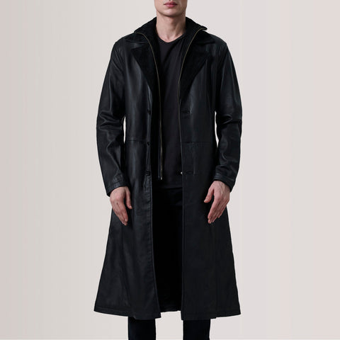 Charlton Black Leather Single Breasted Coat