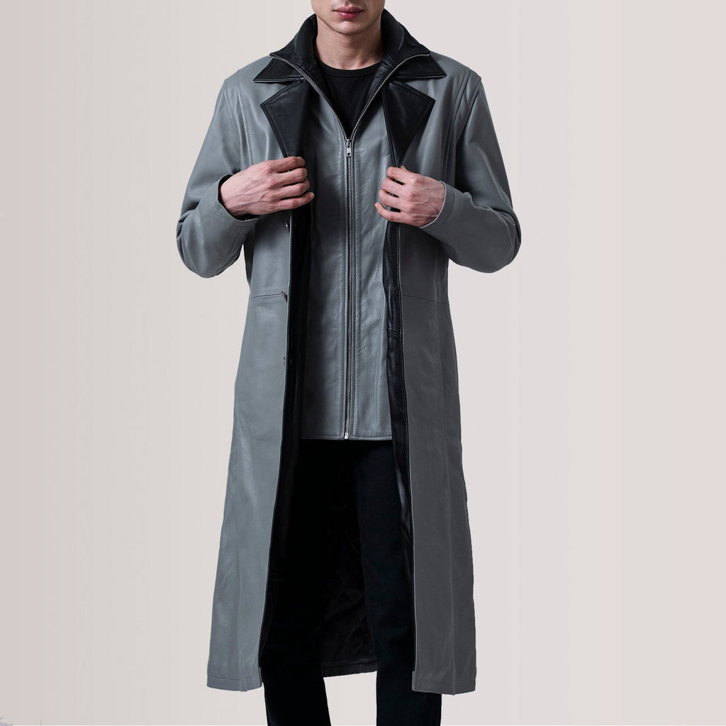 Charlton Grey Leather Single Breasted Coat