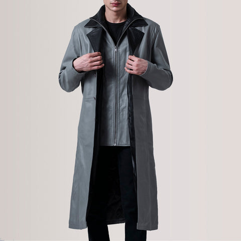 Charlton Grey Leather Single Breasted Coat