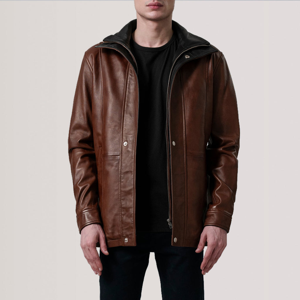 Connor Waxed Brown Leather Coat