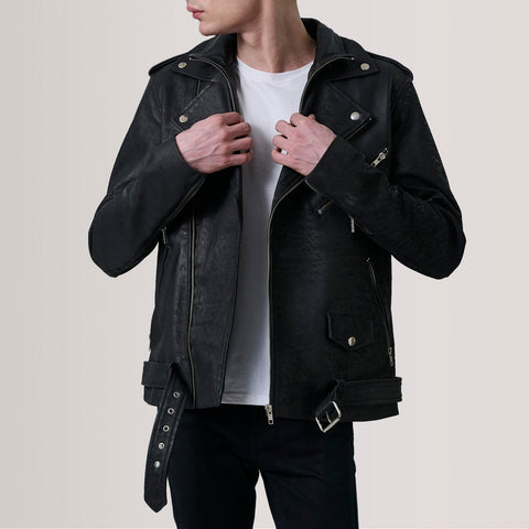 Kole Distressed Black Leather Double Rider Jacket