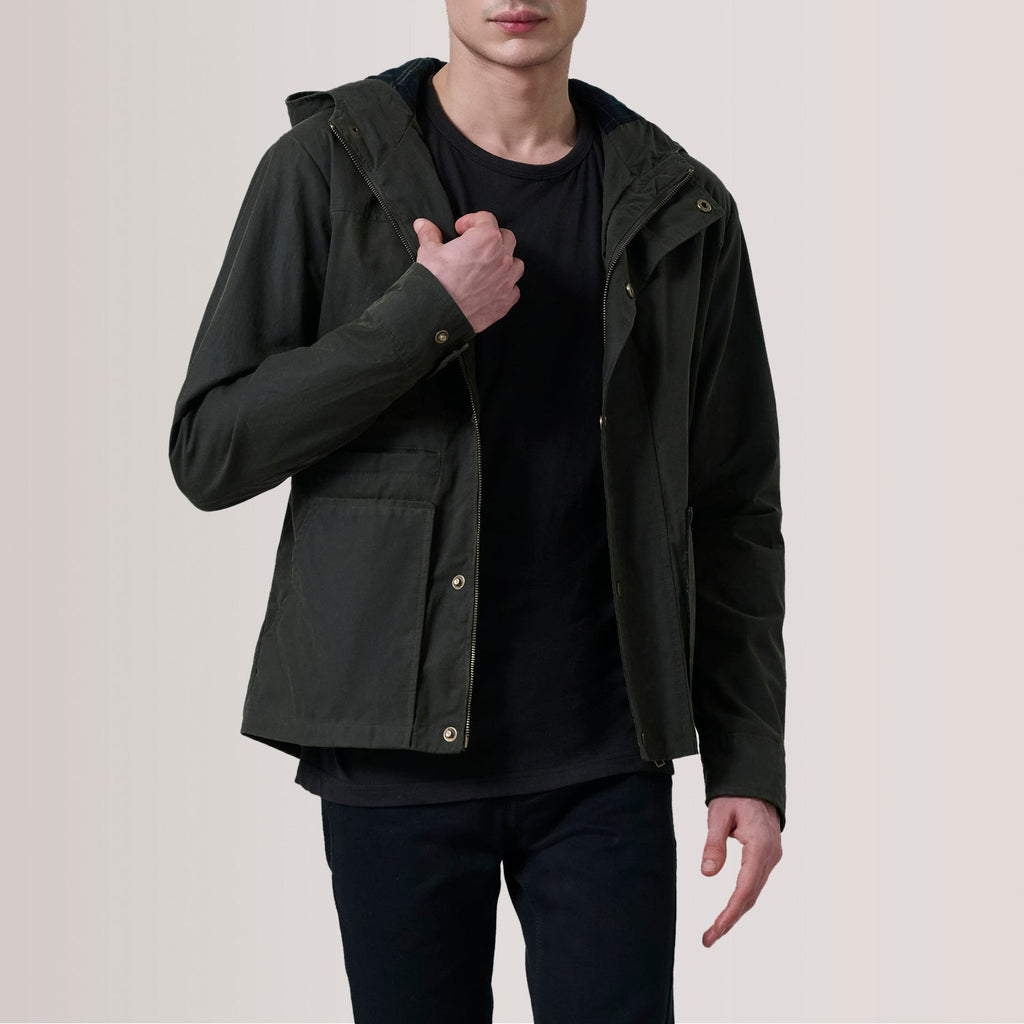 Marlo Olive Canvas Hooded Work Jacket