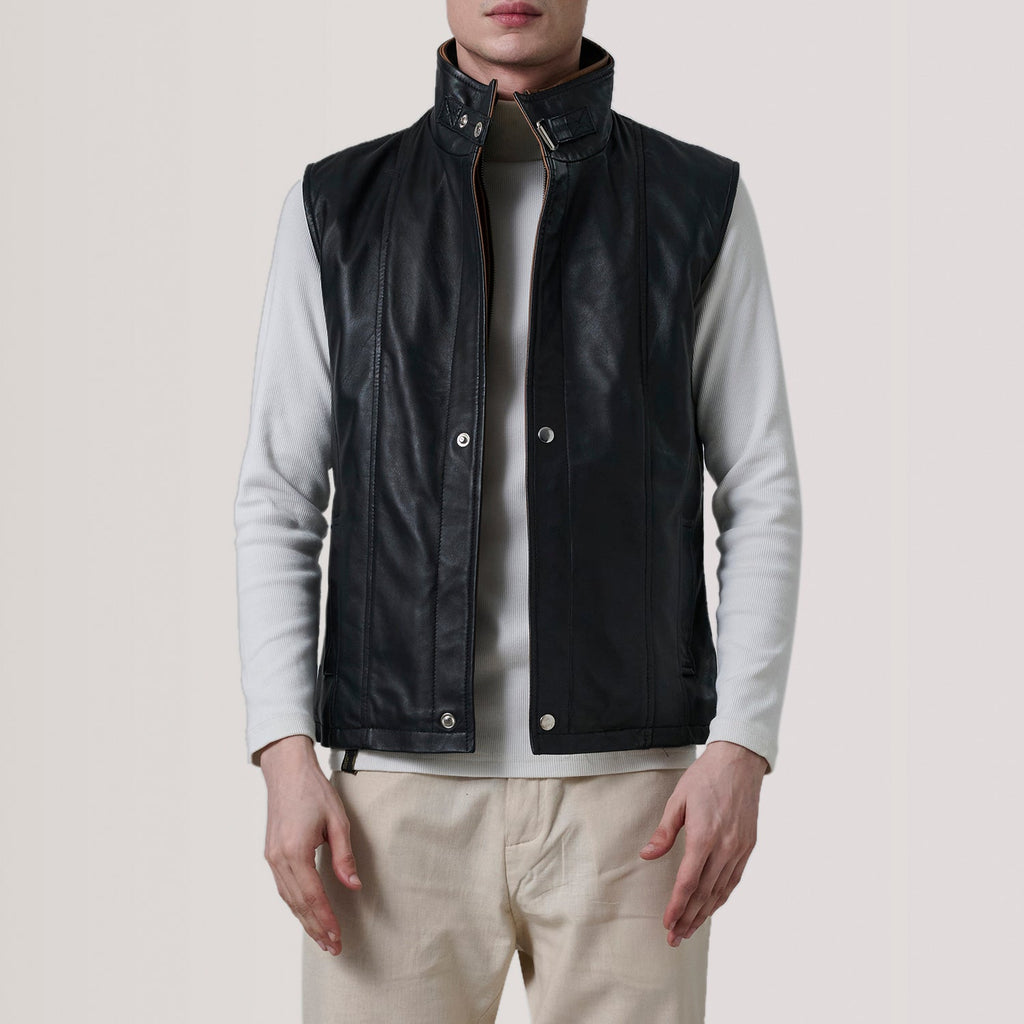 Zane Black Leather Vest SH10
