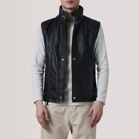 Zane Black Leather Vest SH10