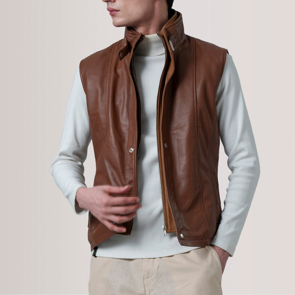 Zane Waxed Brown Leather Vest SH08