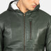 Baston Green Hooded Leather Bomber Jacket