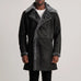 Charles Distressed Black Leather Shearling Double-Breasted Coat