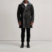 Charles Distressed Black Leather Shearling Double-Breasted Coat