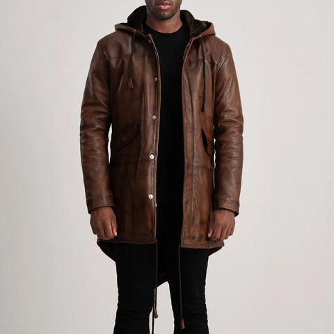 Delvin Distressed Brown Leather Parka