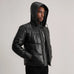 Gordon Black Hooded Leather Puffer Jacket