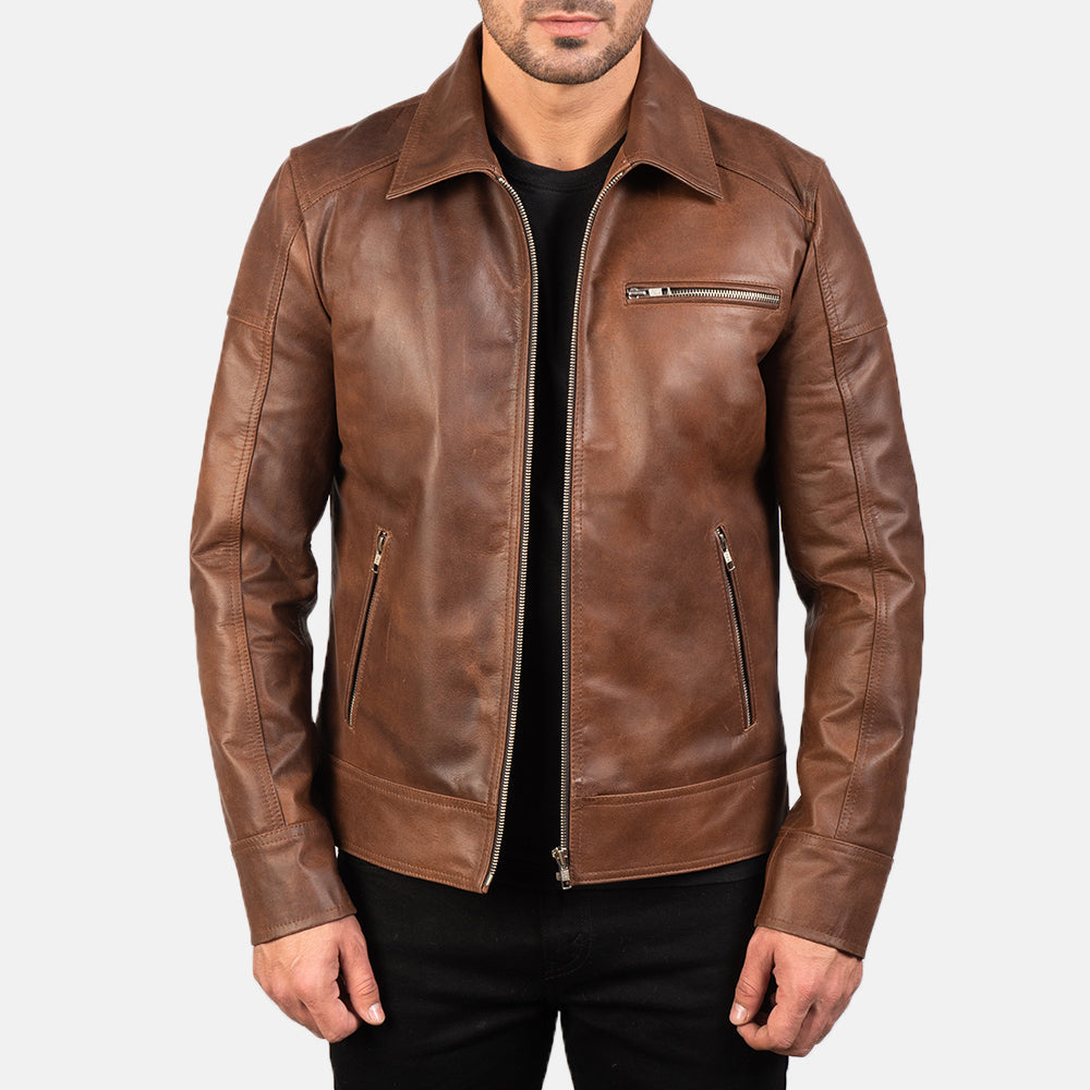 [FS] Lavendard Brown Leather Biker Jacket