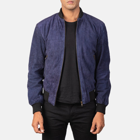 Shane Blue Suede Bomber Jacket SH87