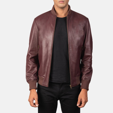 Shane Maroon Leather Bomber Jacket SH84