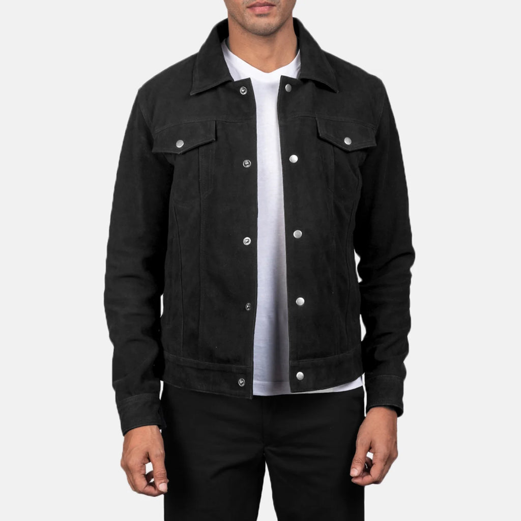 Stallon Black Suede Trucker Jacket SH77