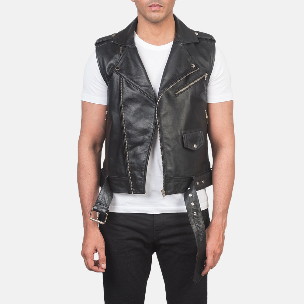Sullivan Black Leather Biker Vest SH75