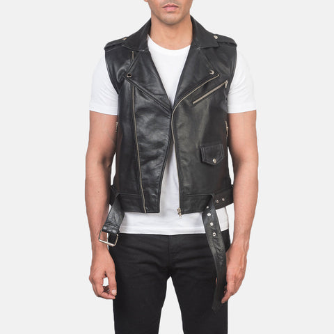 Sullivan Black Leather Biker Vest SH75